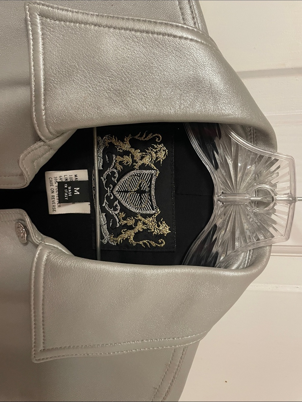 St. John Silver Leather Button-Front Jacket - Picture 5 of 8